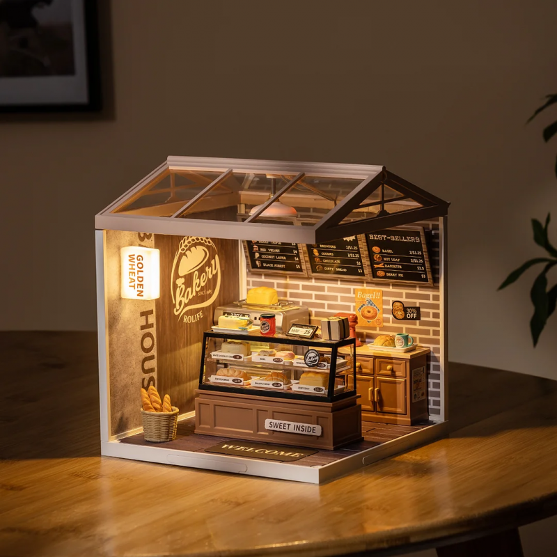 Robotime Rolife Golden Wheat Bakery Kit Diy Dollhouse
