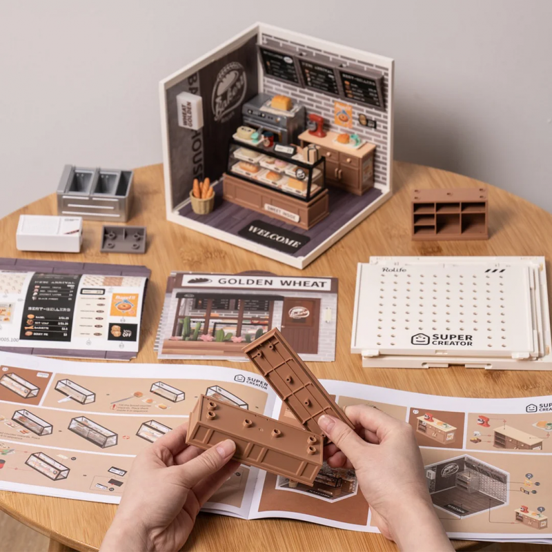 Robotime Rolife Golden Wheat Bakery Kit Diy Dollhouse