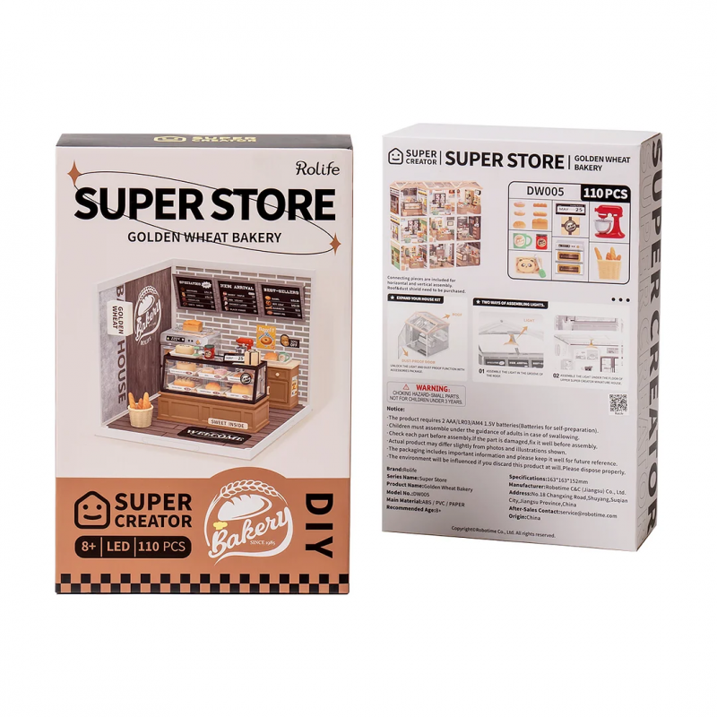 Robotime Rolife Golden Wheat Bakery Kit Diy Dollhouse