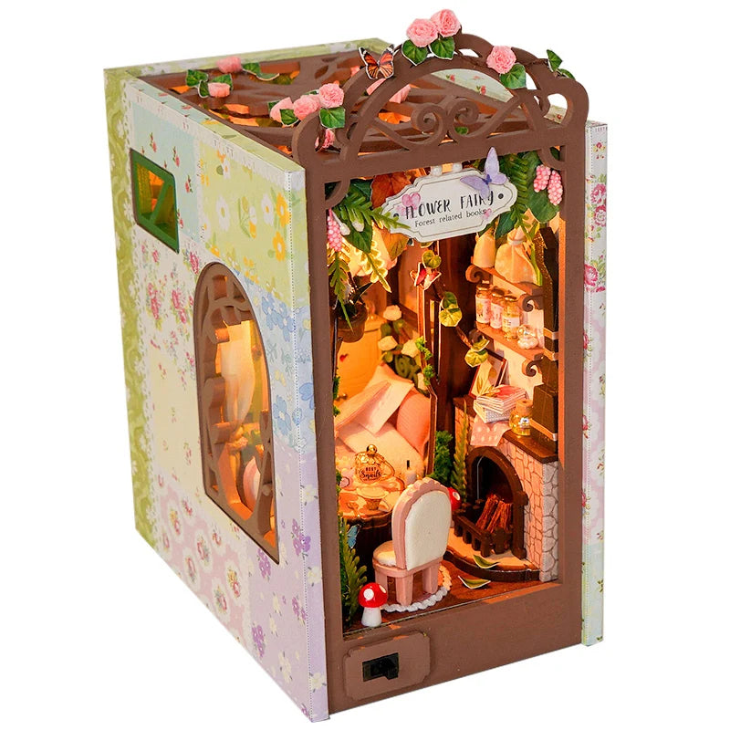 Flower Fairy book nook kit – with LED lights on