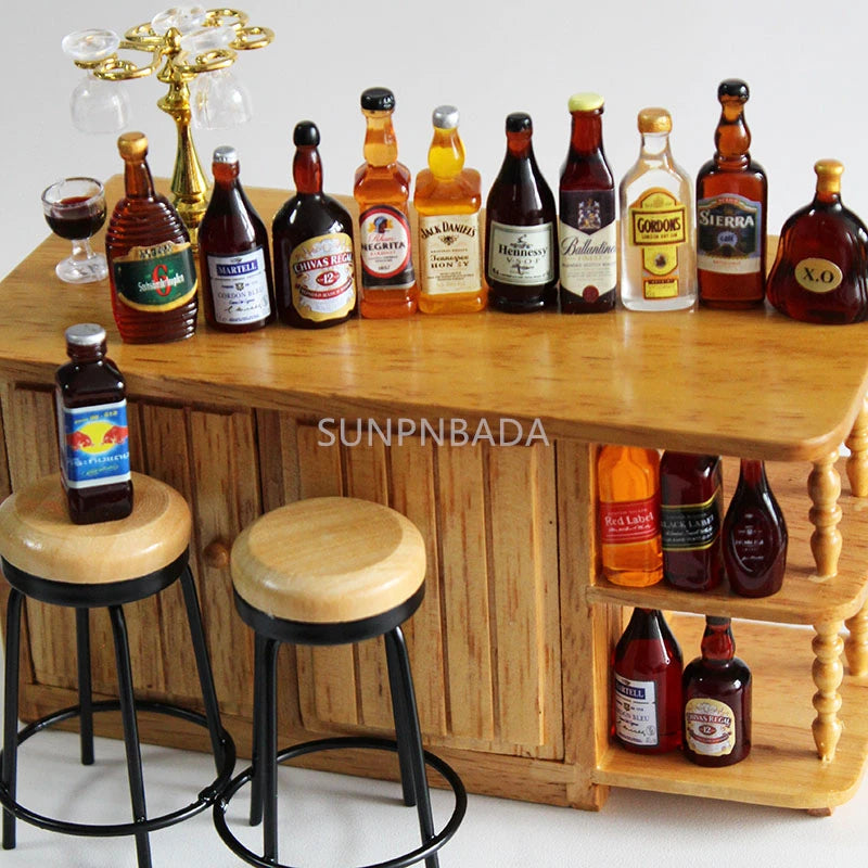 1/6 Scale Miniature Wine & Whisky Bottle Set for Dollhouse & BJD