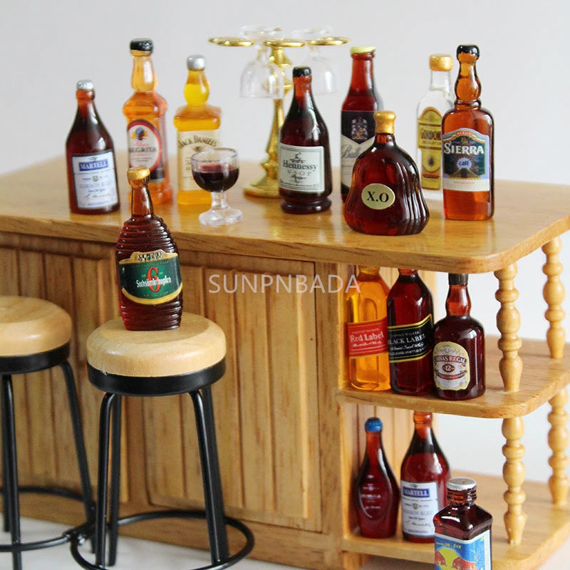 1/6 Scale Miniature Wine & Whisky Bottle Set for Dollhouse & BJD