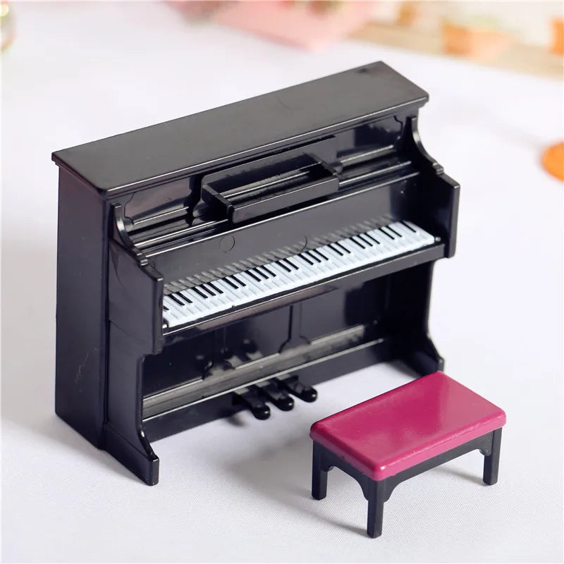 Miniature Piano Set – 1:12 Scale Dollhouse Music Decor – Book Nook Kit