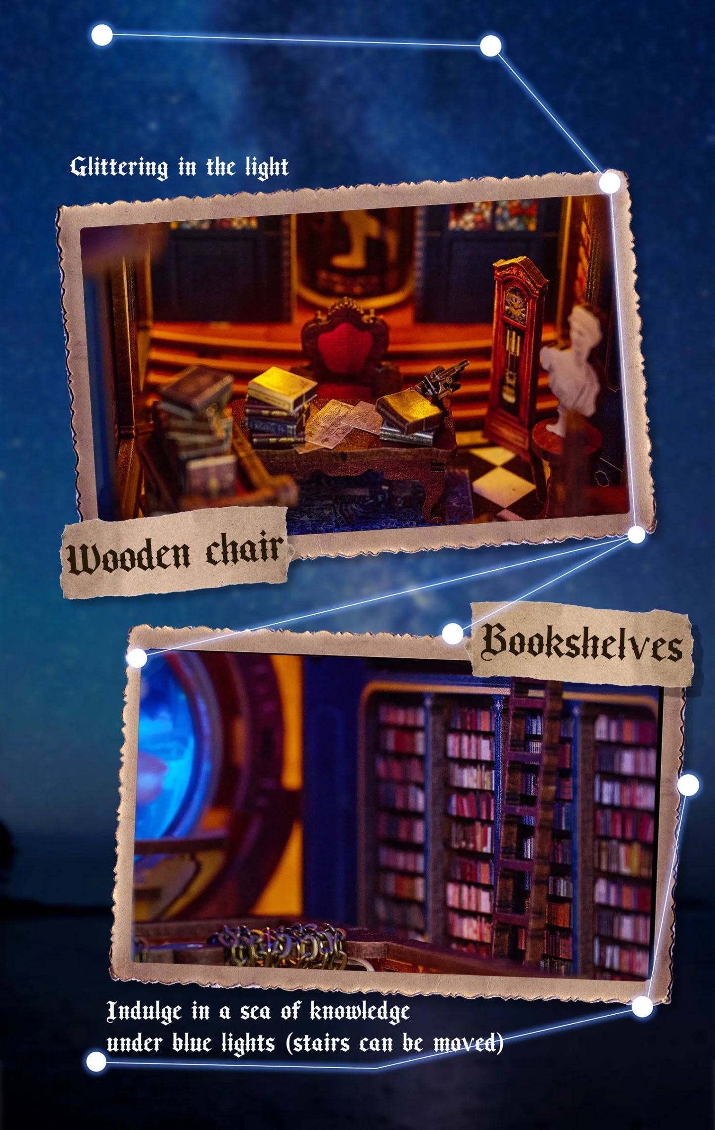 DIY Wooden Book Nook The Secret Scroll Of The Galaxy Figurines Miniatures Bookend Handmade Bookshelf Gifts Home Decor Crafts