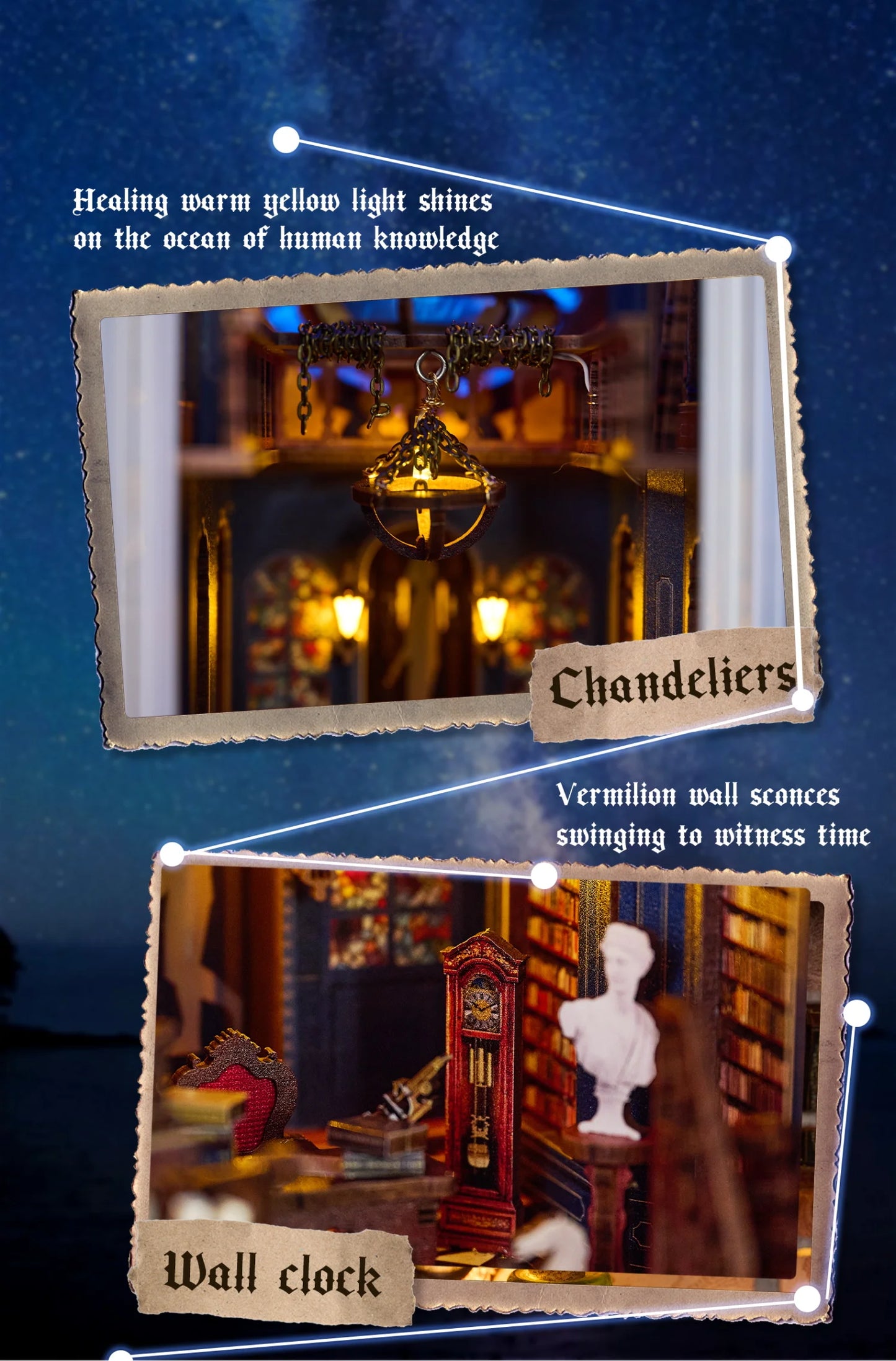 DIY Wooden Book Nook The Secret Scroll Of The Galaxy Figurines Miniatures Bookend Handmade Bookshelf Gifts Home Decor Crafts
