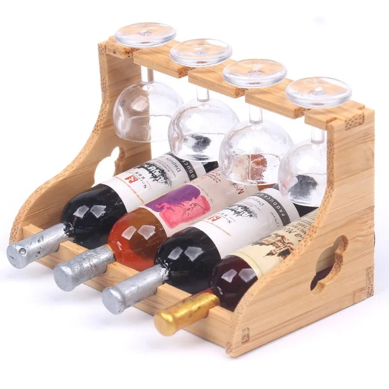 Miniature Bamboo Wine Rack Set for 1:6 Dollhouse