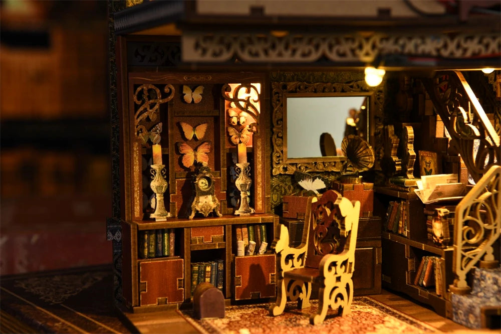 Butterfly Book nook kit Wooden 3D Puzzle DIY Dollhouse Bookshelf Building Model Kit Production High Quality Toys