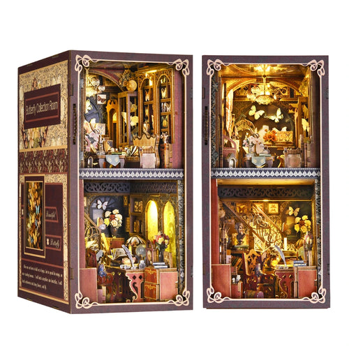 Butterfly Book nook kit Wooden 3D Puzzle DIY Dollhouse Bookshelf Building Model Kit Production High Quality Toys