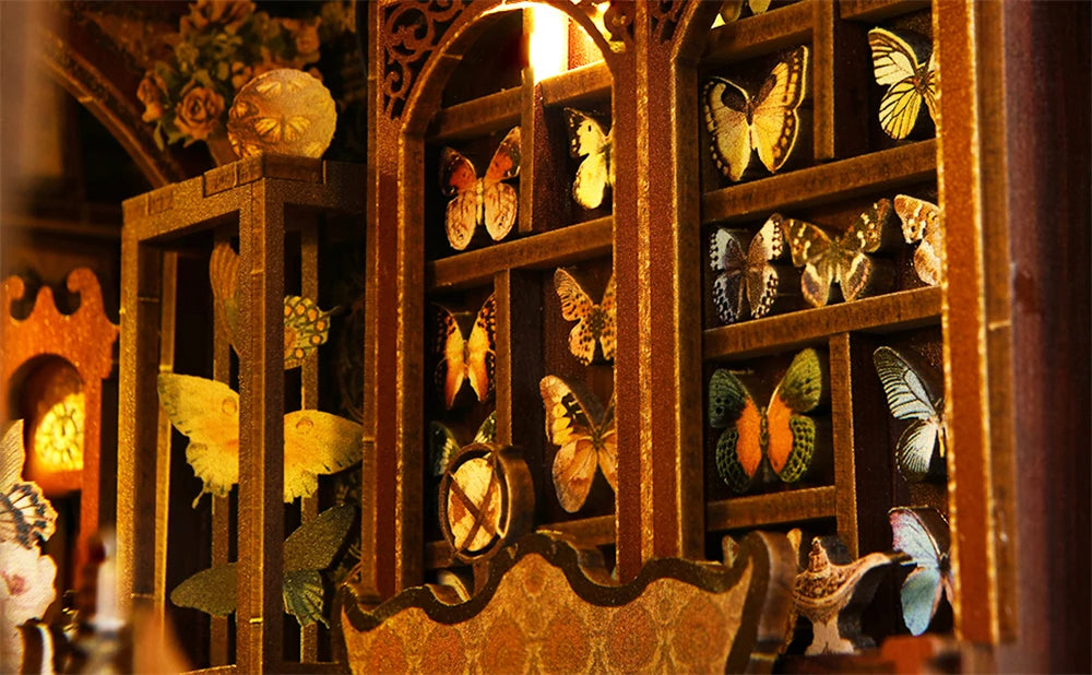 Butterfly Book nook kit Wooden 3D Puzzle DIY Dollhouse Bookshelf Building Model Kit Production High Quality Toys
