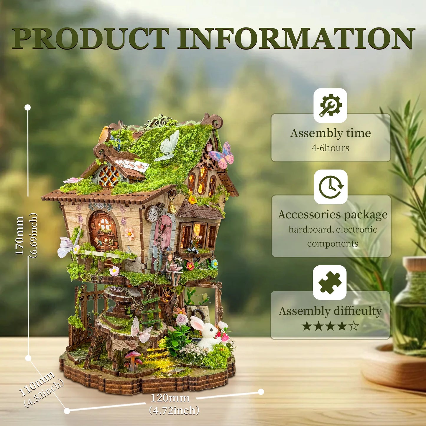 Rowan Treehouse DIY Miniature House Kit - LED Lighting Feature