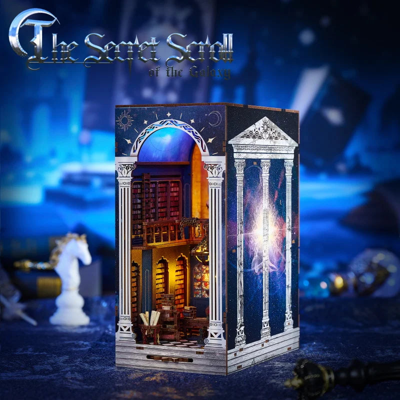 DIY Wooden Book Nook The Secret Scroll Of The Galaxy Figurines Miniatures Bookend Handmade Bookshelf Gifts Home Decor Crafts