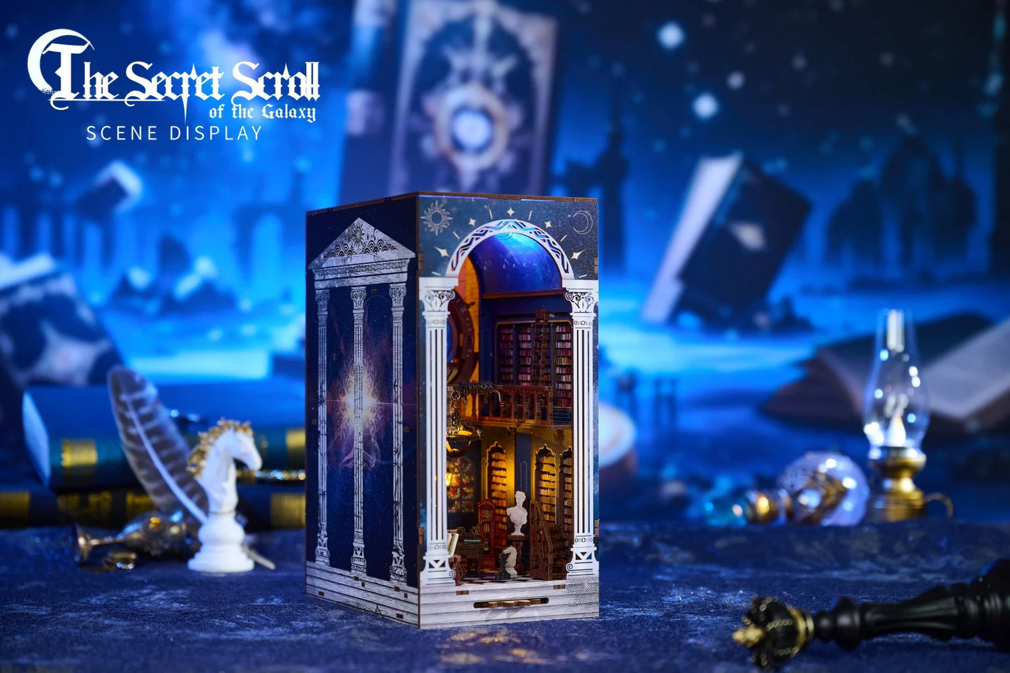 DIY Wooden Book Nook The Secret Scroll Of The Galaxy Figurines Miniatures Bookend Handmade Bookshelf Gifts Home Decor Crafts