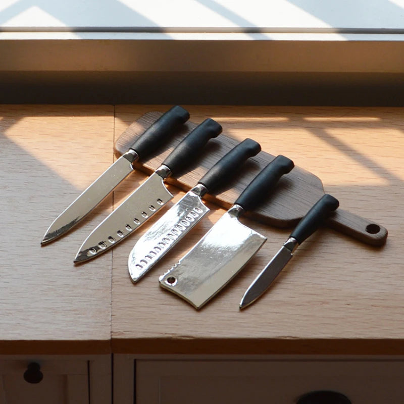 1:6 Miniature Kitchen Knife Set for Dollhouse Decor