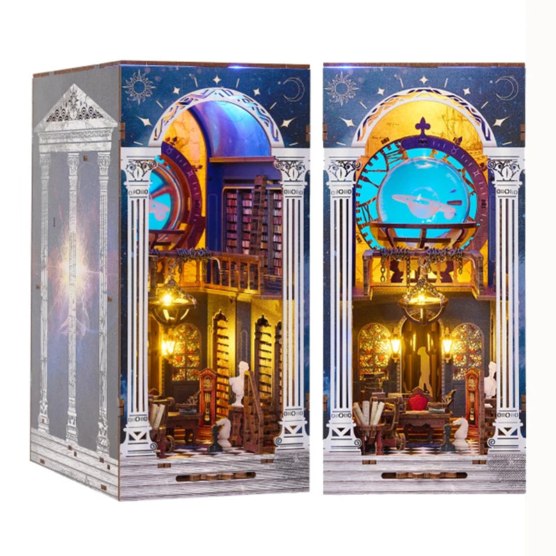 DIY Wooden Book Nook The Secret Scroll Of The Galaxy Figurines Miniatures Bookend Handmade Bookshelf Gifts Home Decor Crafts