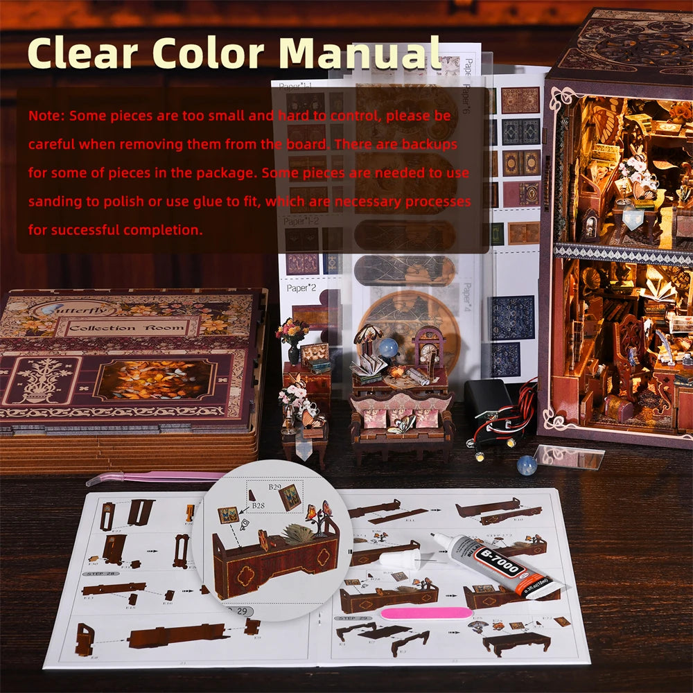 Butterfly Book nook kit Wooden 3D Puzzle DIY Dollhouse Bookshelf Building Model Kit Production High Quality Toys