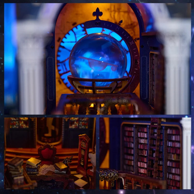DIY Wooden Book Nook The Secret Scroll Of The Galaxy Figurines Miniatures Bookend Handmade Bookshelf Gifts Home Decor Crafts