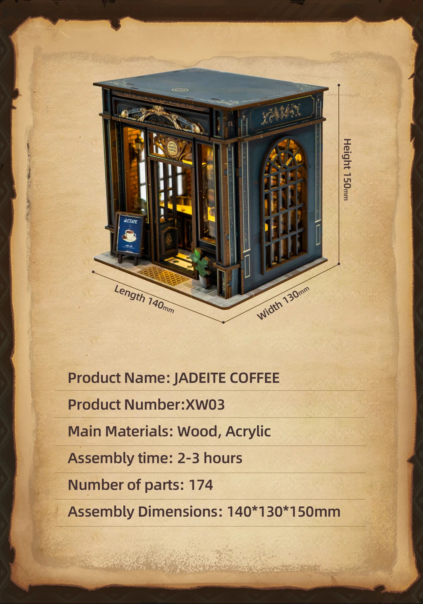 Wooden Green Crystal Coffee Shop Miniature 3d wooden puzzle – view 29