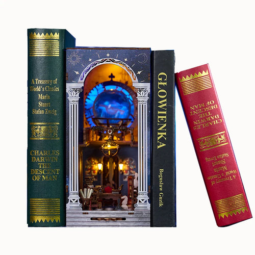 DIY Wooden Book Nook The Secret Scroll Of The Galaxy Figurines Miniatures Bookend Handmade Bookshelf Gifts Home Decor Crafts
