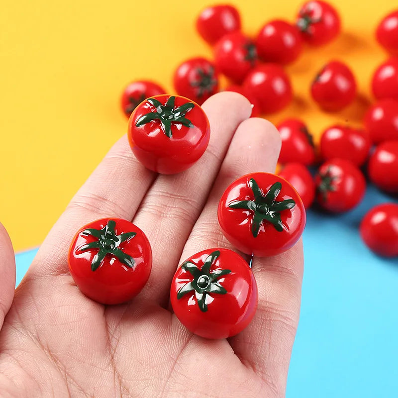 5pcs Mini Tomato Resin Charms for Crafts & Decor