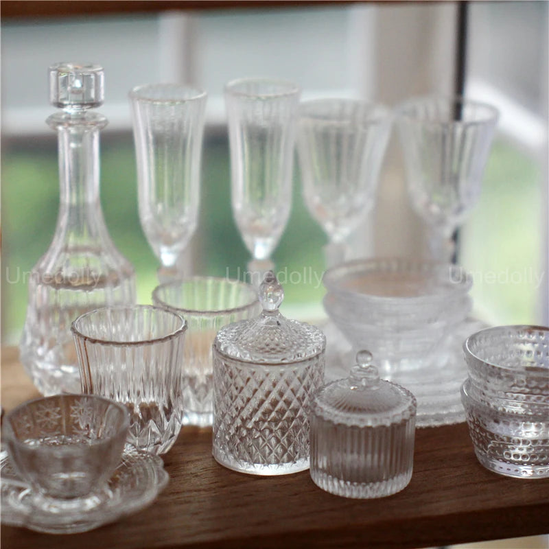 1:6 Miniature Dollhouse Glassware Set – Decanters & Cups   