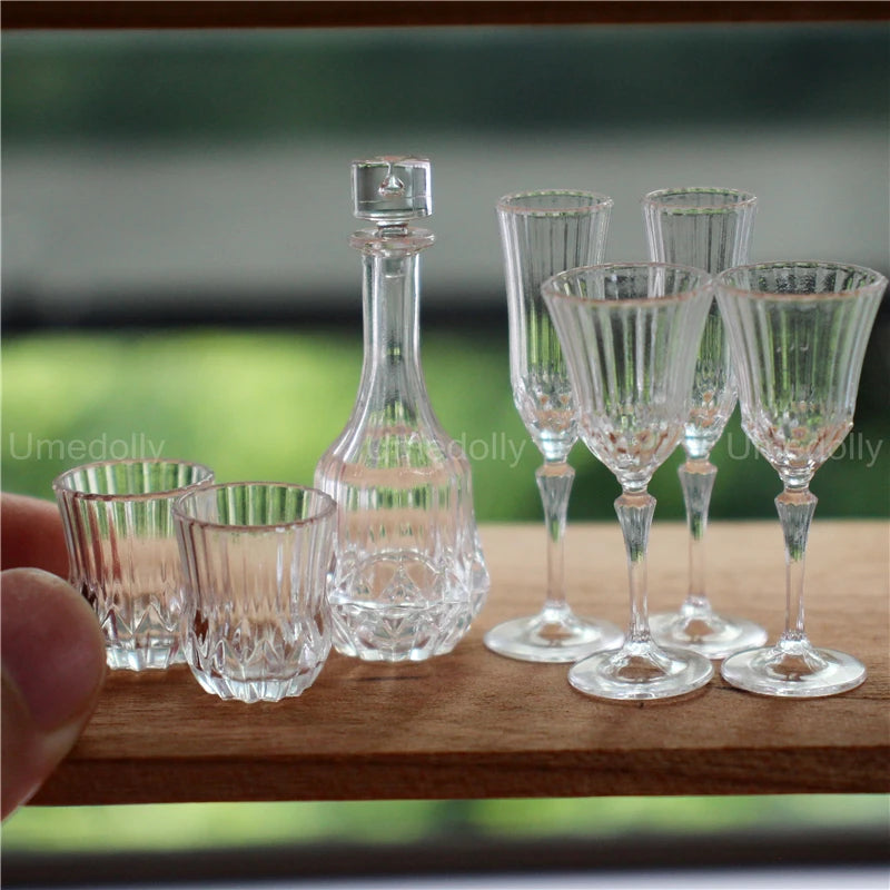 1:6 Miniature Dollhouse Glassware Set – Decanters & Cups   