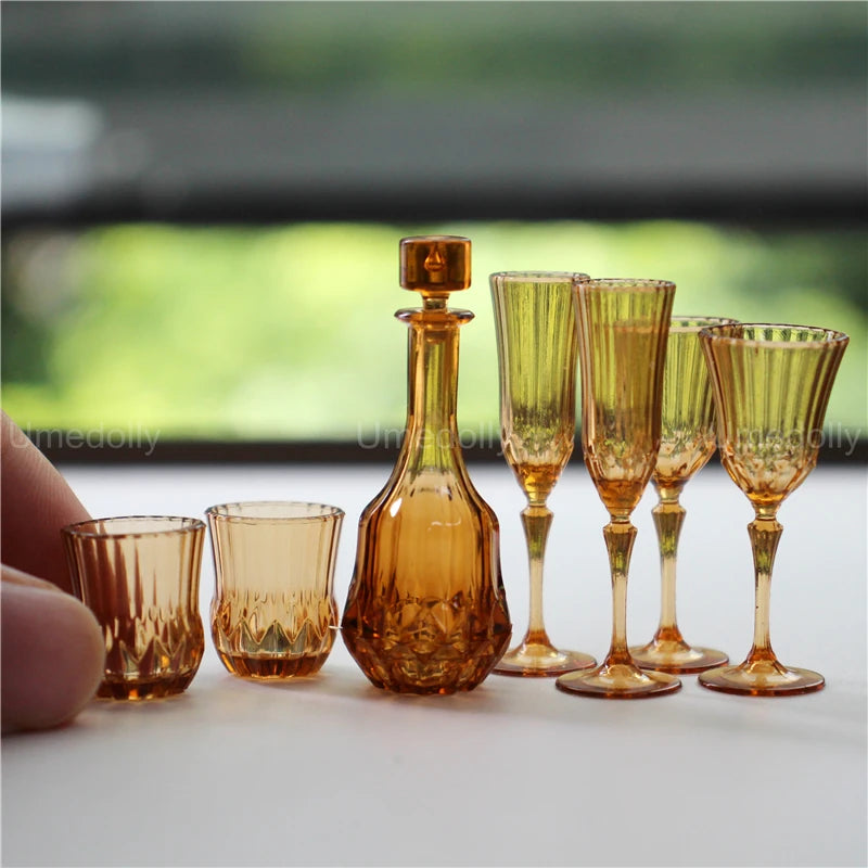 1:6 Miniature Dollhouse Glassware Set – Decanters & Cups   