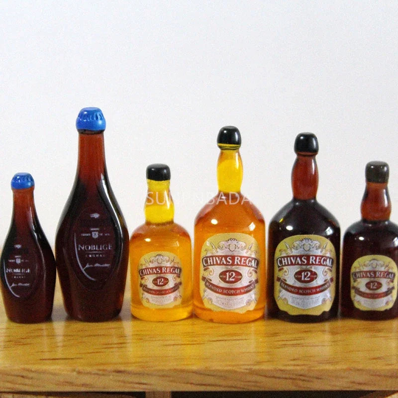 1/6 Scale Miniature Wine & Whisky Bottle Set for Dollhouse & BJD   