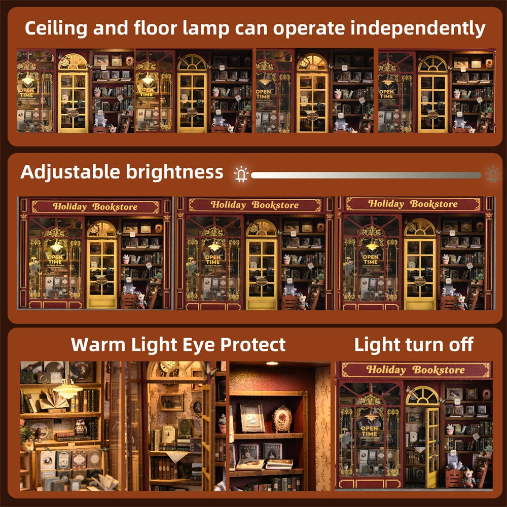 DIY Wooden Miniature Reading Room with LED Lights   