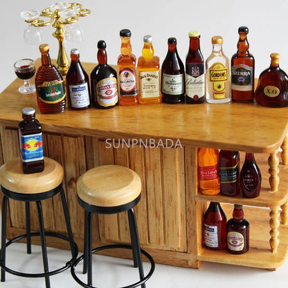 1/6 Scale Miniature Wine & Whisky Bottle Set for Dollhouse & BJD