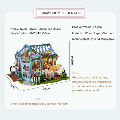 Cutebee Rose Garden Tea House DIY Dollhouse Kit