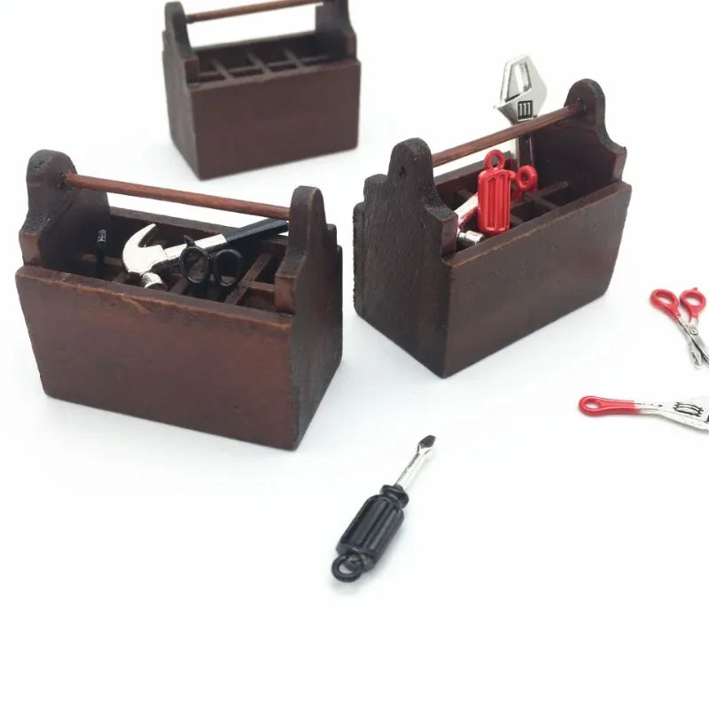 Mini Toolbox with Tools – 1:12 Scale Dollhouse Repair Set   