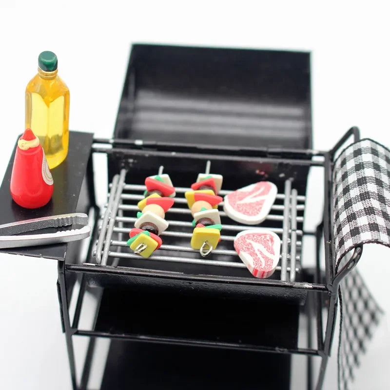 Miniature BBQ Grill Set 1:12 Scale Dollhouse Decor   