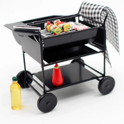 Miniature BBQ Grill Set 1:12 Scale Dollhouse Decor   