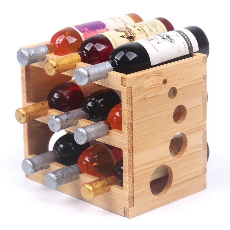 Miniature Bamboo Wine Rack Set for 1:6 Dollhouse   