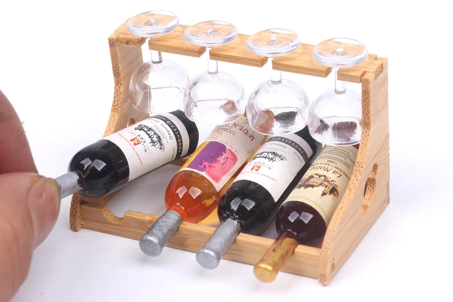 Miniature Bamboo Wine Rack Set for 1:6 Dollhouse   