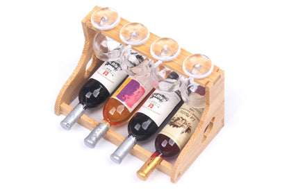 Miniature Bamboo Wine Rack Set for 1:6 Dollhouse   
