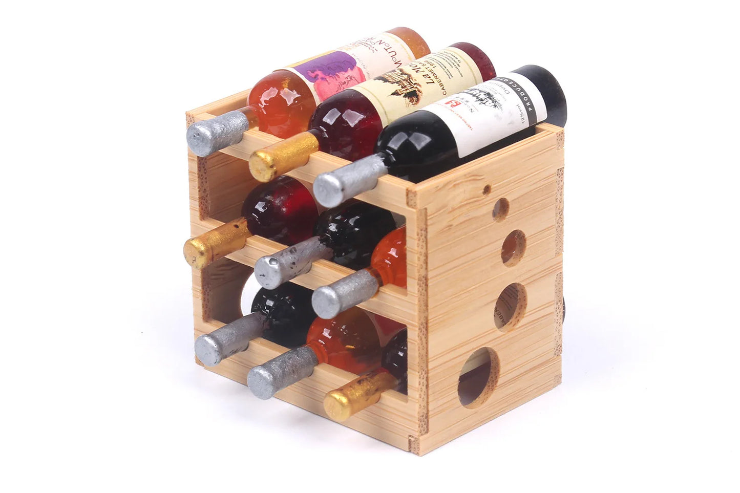 Miniature Bamboo Wine Rack Set for 1:6 Dollhouse   