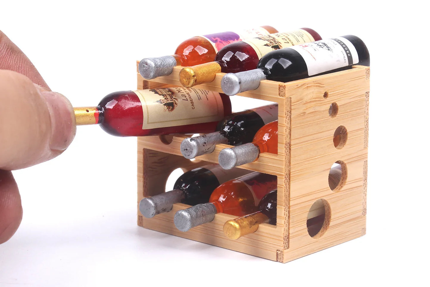 Miniature Bamboo Wine Rack Set for 1:6 Dollhouse   