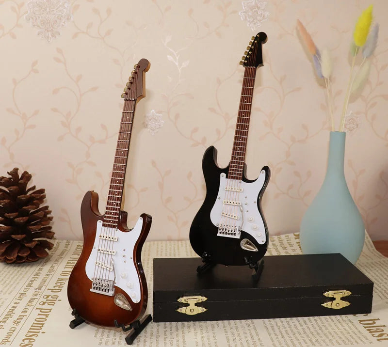 Miniature Electric Guitar Model with Stand and Case   