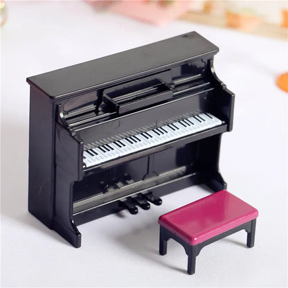 Miniature Upright Piano Set – 1:12 Scale Dollhouse Music Decor   
