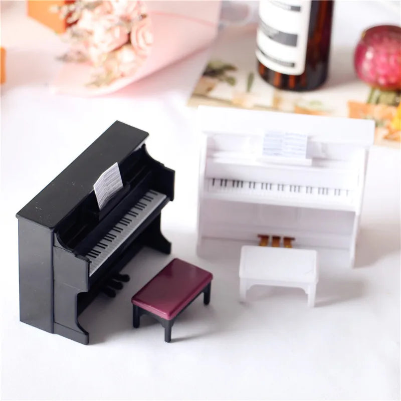 Miniature Upright Piano Set – 1:12 Scale Dollhouse Music Decor   