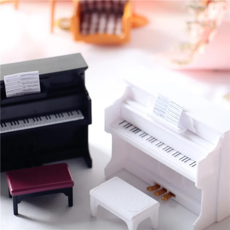 Miniature Upright Piano Set – 1:12 Scale Dollhouse Music Decor   