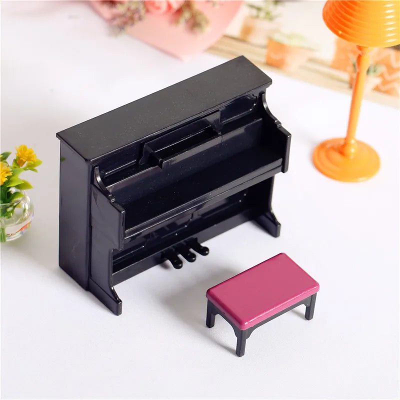 Miniature Upright Piano Set – 1:12 Scale Dollhouse Music Decor   