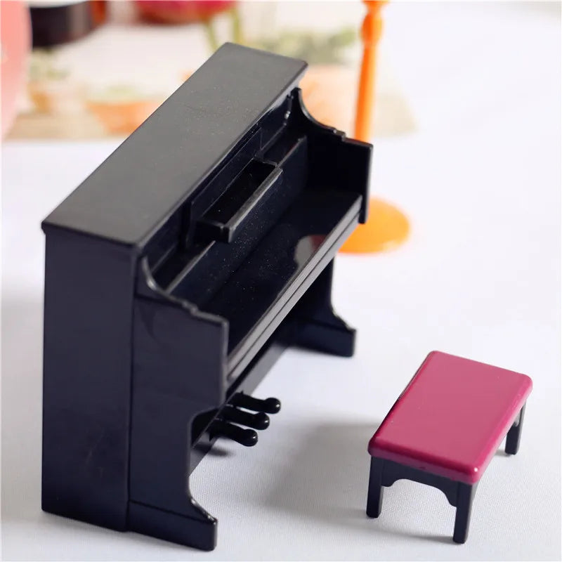Miniature Upright Piano Set – 1:12 Scale Dollhouse Music Decor   