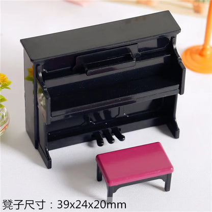 Miniature Upright Piano Set – 1:12 Scale Dollhouse Music Decor   