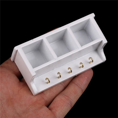 Miniature White Wall Rack with Hooks   