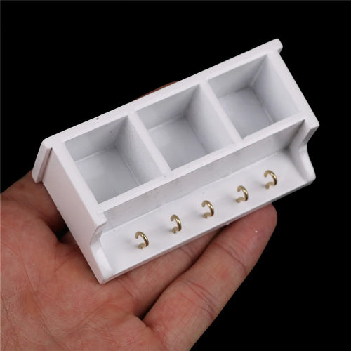 Miniature White Wall Rack with Hooks   