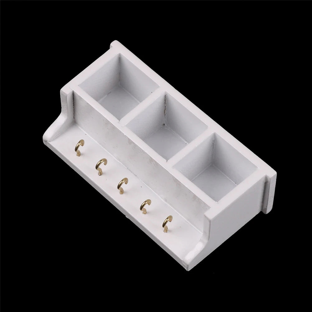 Miniature White Wall Rack with Hooks   