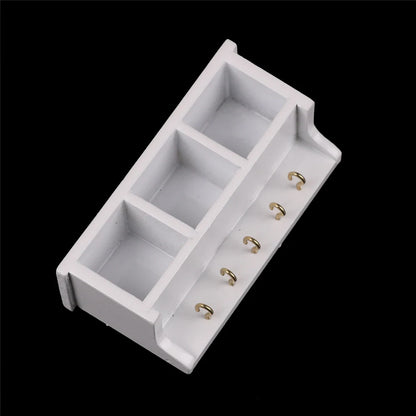 Miniature White Wall Rack with Hooks   