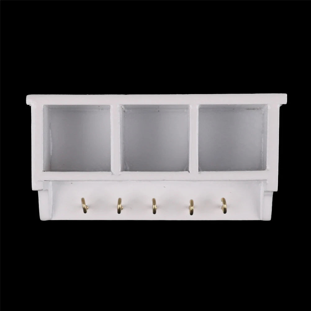 Miniature White Wall Rack with Hooks   